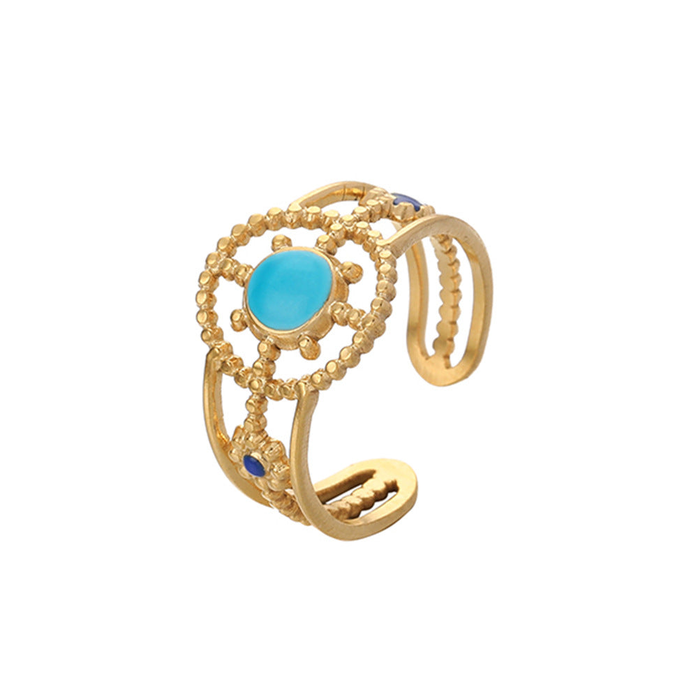 Venta al por mayor de aceite de color de acero inoxidable que gotea amor que abre el anillo ajustable